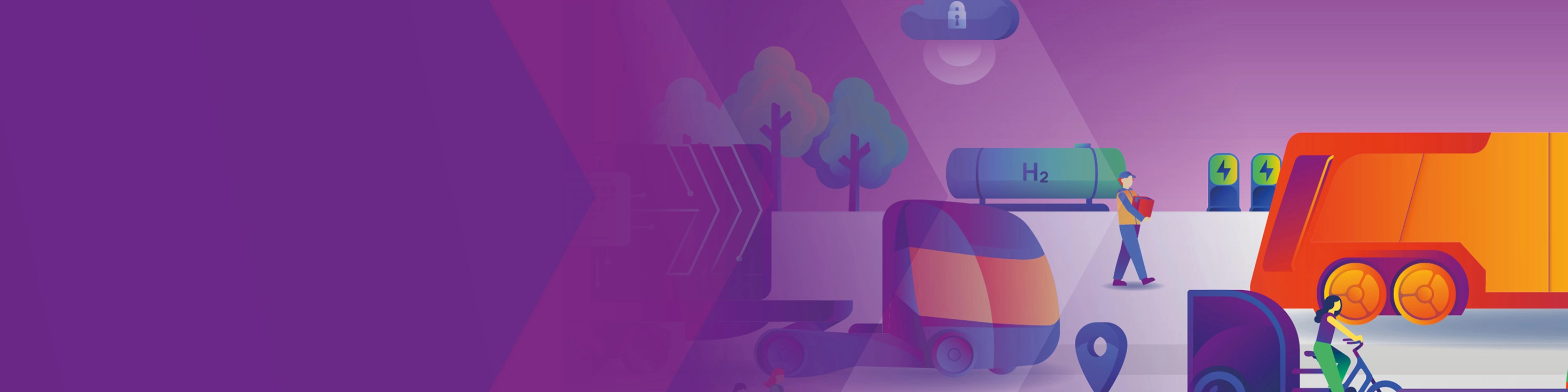 Illustration of sustainable commercial vehicles with truck, van and cargo bike.